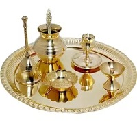 Plateau de prière classique en laiton, ensemble de Puja pour temple, décoration religieuse pour la maison