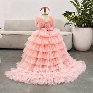 Vestido de Princesa con Lentejuelas Brillantes para Niñas, Manga Larga, Cola Desmontable, Falda de Tul en Capas y Espalda con Cordones - Product Image 5