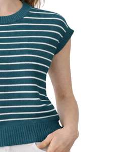 Gilet pull sans manches en tricot rayé bleu sarcelle personnalisé pour femme, col rond, léger, décontracté, tendance estivale - Product Image 2