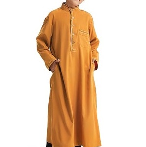 Vestido de color sólido para niños, túnicas largas y transpirables, Jubba, regalo de Ramadán para niños con bolsillo en el pecho y botones, túnicas para niños - Product Image 1