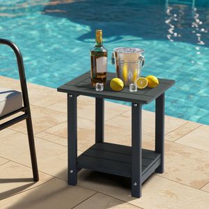 Tavolino Laterale Adirondack a 2 Ripiani in HDPE Grigio Scuro Resistente alle Intemperie per Uso in Parchi - Product Image 3