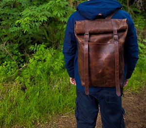 Sac à dos en cuir véritable à fermeture enroulable, imperméable, en cuir de vachette, sac à dos de voyage pour homme, sac pour ordinateur portable pour l'exploration urbaine LTBP-0099 - Product Image 6