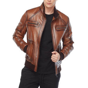 New Spring and Autumn casual <b>leather</b> <b>jackets</b>, men's stand-up collar <b>leather</b> <b>jackets</b>, and high-end large-sized goatskin coat - Product Image 3