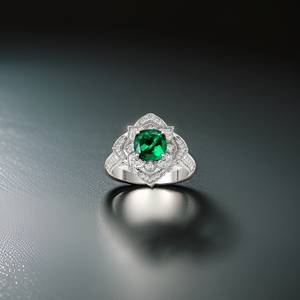 925 Sterling Silver Emerald Cushion Cut Flower <b>Statement</b> <b>Ring</b> IGI Certified Vintage Art Deco Design Handmade Women's Jewelry - Product Image 5