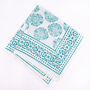 Hand Block Printed Cotton Bandana <b>Square</b> <b>Scarf</b> White Green Geometric Pattern Casual Style Spring Summer Wear Unisex - Product Image 6