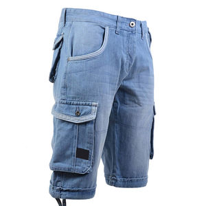 Pantalones Cortos de Mezclilla Cargo para Hombre, Bordados con Cristales, Diseño Multibolsillos, Color Azul Claro, Algodón, Casuales, para Verano, Trabajo al Aire Libre - Product Image 5