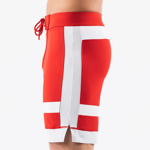 Shorts de bain pour hommes rouge et blanc à séchage rapide avec cordon de serrage, pour la plage, le surf, la natation, les sports aquatiques et l'athlétisme - Product Image 4