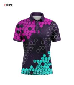 Corex Men's Short Sleeve Polo <b>Shirt</b> <b>Geometric</b> Honeycomb Print Quick Dry Polyester Casual Sport Wear - Product Image 1
