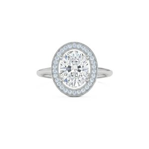 Bague de fiançailles en or massif 14 carats avec halo minimaliste en acier inoxydable, diamant de laboratoire ovale et rond, couleur DEF, clarté VVS-VVS - Product Image 3