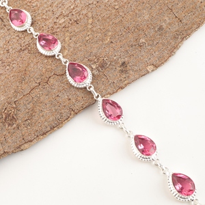 Pulsera de Plata de Ley 925 con Turmalina Rosa, Joyería de Moda, Diseño de Latón con Corte en Forma de Pera para Mujer - Product Image 3