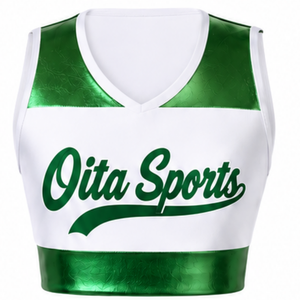 Maillot de cheerleading sans manches sublimé blanc et vert, tenue de sport d'équipe, haut de performance pour l'entraînement et la compétition - Product Image 1