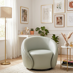 เก้าอี้พักผ่อนหรูหรา Mikahome หุ้มเบาะหนัง PU ปรับเอนได้ 360 องศา หมุนได้ โครงเหล็กแข็งแรง พร้อมพนักพิงไม้ - Product Image 1