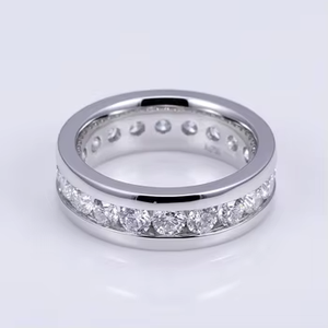 Classic 18K Solid <b>Gold</b> Eternity Band <b>Ring</b> Round Brilliant Cut Diamond Channel Setting Unisex Wedding Fine Jewelry - Product Image 4
