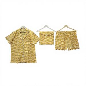 Tendance indien fait à la main Vintage belle courte tenue de nuit femmes main bloc imprimé coton Kangura pyjama ensemble pour l'automne - Product Image 1