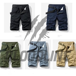 Shorts cargo pour homme, taille mi-haute, cordon de serrage, couleur unie, coton, longueur bermuda, style décontracté avec poches - Product Image 2