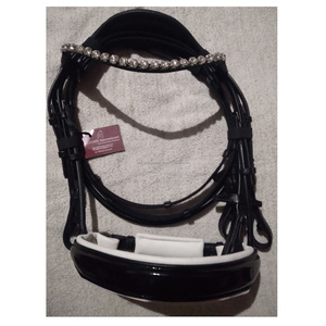 Santalina Qualité Cheval Cuir Couronne Bride Doux Blanc Rembourré Muserolé et Cristal Brow Band Nice pour Votre Cheval - Product Image 2