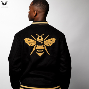 Premium Black Varsity Jacket Men Gold Striped Ribbing Letterman Jacket Minimalist Blank Baseball Bomber Jacket Plus Size Wear - Product Image 6