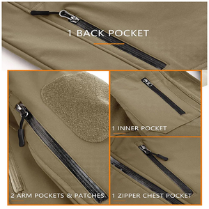 Wholesale Outdoor Workwear Hooded Jackets <b>Waterproof</b> Softshell Jackets with Zip Pockets Khaki Trekking Jacket Windproof Jackets - Product Image 6