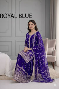 Tissu moderne épais en fausse georgette Ethnique Indien Pakistanais pour mariage Costume Sharara Palazzo Dupatta pour les fêtes d'adultes - Product Image 3