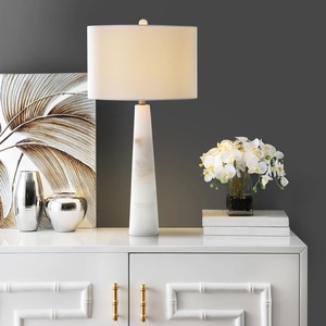 Luxury Marble Table <b>Lamp</b> With Elegant Tapered Silhouette Soft <b>Drum</b> <b>Shade</b> And Contemporary Designer Interior Appeal - Product Image 4