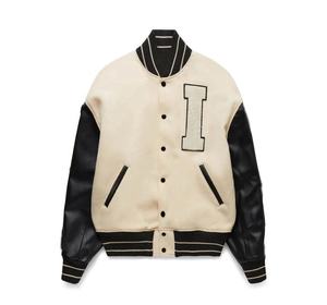 Chaqueta de bombardero universitaria con mangas de cuero y forro acolchado personalizado, chaqueta universitaria de lana de béisbol, chaquetas con letras de chenilla bordadas - Product Image 1