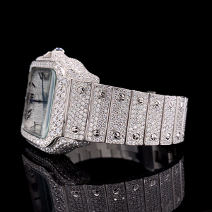 Iced Out Roman Numerals <b>Watch</b> Silver Square Automatic Men <b>Mechanical</b> Bust Down Luxury Hip Hop Bling Moissanite Style <b>Watch</b> - Product Image 2