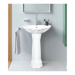 Elegante lavabo de cerámica con pedestal para lavandería, 570x470x840mm, lavabo de porcelana para baño, lavabo para lavar ropa, para uso en el área de servicio. - Product Image 5