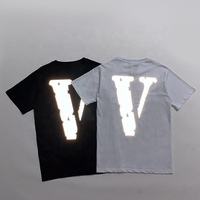 T-shirt à manches courtes pour homme avec imprimé V lumineux au dos, col roulé tricoté décontracté, coupe classique, 100 % coton, gris et noir