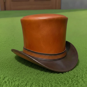Premium quality custom made Handmade Brown Leather <b>Top</b> Hat Two Tone Steampunk Victorian Gothic Hat - Product Image 5