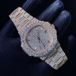 Reloj de Lujo con Diamantes de Imitación para Hombre, Estilo Hip Hop, Chapado en Oro, Diseño Completo con Piedras, Disponible para la Venta - Product Image 1