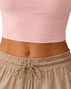 Débardeur court rose clair à col carré pour femme, sans manches, en coton et élasthanne extensible, idéal pour le fitness, le yoga, décontracté, été, basique, personnalisable - Product Image 6