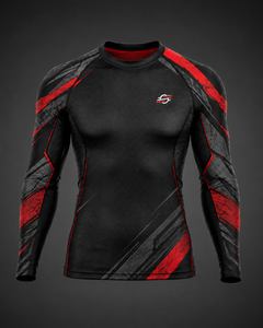 Custom Adults Unisex Long Sleeve MMA Rash Guard <b>Compression</b> <b>Shirt</b> Heat-Transfer Printed <b>Black</b> Red Fitted Moisture Wicking - Product Image 1