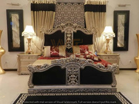 Ensemble de chambre à coucher en bois massif fait main et sculpté à la main, taille King Size, design moderne, luxueux, élégant, royal, classique, 4 tiroirs, pour maison, villa, mariage