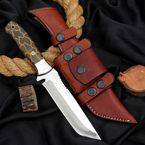 Couteau de chasse Skinner en acier inoxydable de haute qualité, manche en Micarta, lame fixe, qualité industrielle, longueur totale 10, étui en cuir - Product Image 1