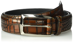 Cinturón de Cuero Genuino con Patrón de Cocodrilo Azul, Estilo Formal, Moldeado en una Sola Pieza, Hebilla de Pin Resistente, Diseño Rectangular - Product Image 3