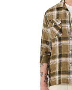 Men Olive Green And Beige Plaid Cotton Flannel <b>Shirt</b> Long Sleeve <b>Button</b> Down Casual Winter Checked <b>Shirt</b> OEM Factory Fit Wear - Product Image 3