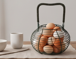 Black Metal <b>Egg</b> <b>Basket</b> Rack Powder-Coated Stylish For Kitchen Storage Use And Display Holder Handcrafted - Product Image 3