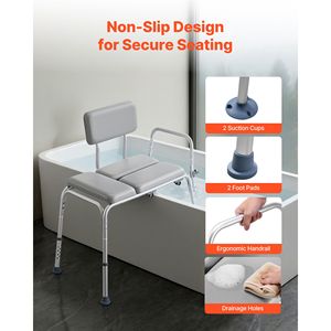 Panca di Trasferimento Regolabile in Altezza per Vasca da Bagno, Capacità 227 kg, con Braccioli e Schienale - Attrezzatura di Sicurezza per il Bagno - Product Image 4