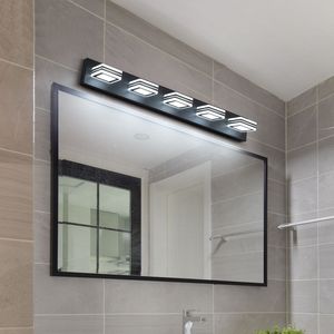 Moderna Lampada da Parete a 5 Luci LED Nera da 32 Pollici con Paralumi Quadrati in Acrilico e Illuminazione a Specchio per Bagno - Product Image 3
