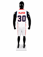 Set Jersey Basket Industri Marter Putih Merah Biru Sublimasi V-Neck Tanpa Lengan Dewasa Unisex Bernapas Menyerap Keringat 30