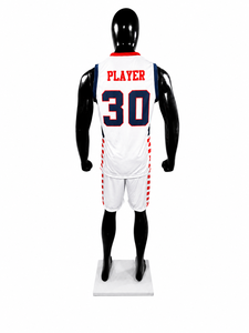 marter industry Basketball Jersey Set <b>White</b> Red Blue Flag Print Sublimated V-Neck Sleeveless Adult Unisex Moisture Wicking 30 - Product Image 2