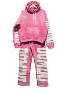 Conjunto de chándal de algodón 100% GSM alto unisex con bordado desgastado, Sudadera con capucha de gran tamaño y joggers, chándal de invierno cálido - Product Image 2