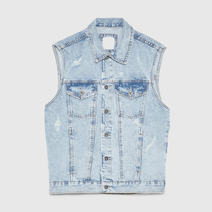 Chaleco Vaquero Bordado en la Espalda – Chaqueta Trucker sin Mangas de Primera Calidad para Boutiques - Product Image 1