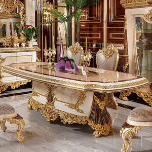 ชุดโต๊ะรับประทานอาหารรูปวงรีแกะสลักหรูหรา Imperial The Mocoto สีทองโบราณ เฟอร์นิเจอร์ไม้สำหรับบ้าน โรงแรม วิลล่า คอลเลคชั่น - Product Image 1