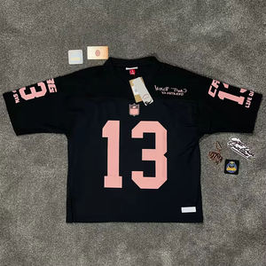 เสื้อยืดโอเวอร์ไซส์พิมพ์ลายสไตล์สตรีทแวร์ฟุตบอลย้อนยุคสำหรับผู้ชายแบบ OEM สั่งทำพิเศษ ทรงหลวมไหล่ตก ทรงบ็อกซี่ วินเทจ ผ้าตาข่าย - Product Image 5