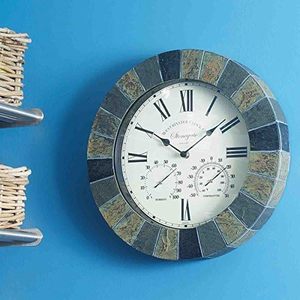 Stone gate Wall <b>Clock</b> Thermometer Outdoor Indoor Decorative <b>Clock</b> with Built in Temperature Display Weather-Resistant - Product Image 6