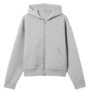 Sweat-shirt à capuche zippé gris pour homme, coupe classique, en molleton de coton, décontracté, pour l'automne, couleur unie, avec poches - Product Image 4