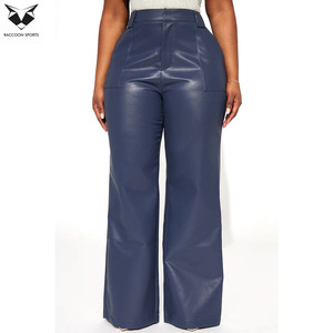 Pantalon en cuir PU bleu marine, taille haute, coupe droite, pour femme, idéal pour le bureau, les sorties nocturnes ou les clubs. - Product Image 3
