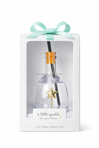 Gobelet en plastique cadeau avec étoile dorée, emballé en boîte colorée, pour les fêtes, réutilisable et écologique - Product Image 1