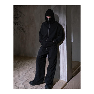 Sweat-shirt à capuche cagoule pour homme en coton épais 100 %, coupe oversize, double capuche zippée, épaules tombantes, personnalisable pour l'hiver - Product Image 4